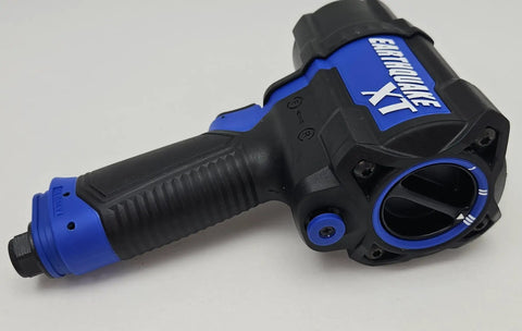 1/2 Inch Blue Composite Air Impact Wrench 1200 Ft Lb Breakaway Torque Twin Hammer Beast Rubberized Grip side view with controls