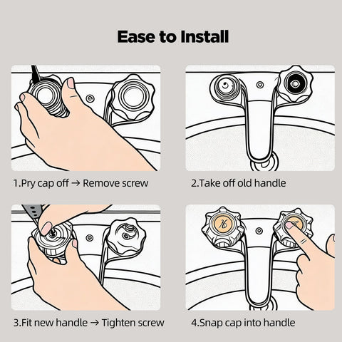 Installation steps for Shower Knob Replacement For D-Shaped Stem Two-Handle Faucets, DIY Bathroom Tub Shower Repair Kit