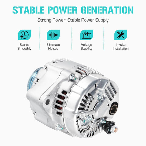 Premium 130 Amp 12V Alternator For Odyssey 3.5L 1999 2000 2001 CW Rotation Direct Fit Replacement viewed from side