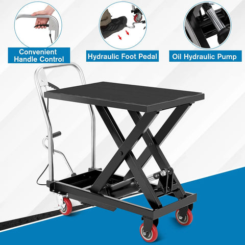 Garvee Heavy Duty Hydraulic Lift Table Cart, 1100 Lbs Capacity with hydraulic foot pedal and convenient handle control.
