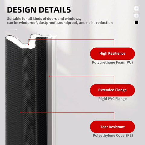 Weather Stripping Kit For Doors With Eco Friendly PU Foam Insulation Black 26 Feet Seal Details with High Resilience PU Foam