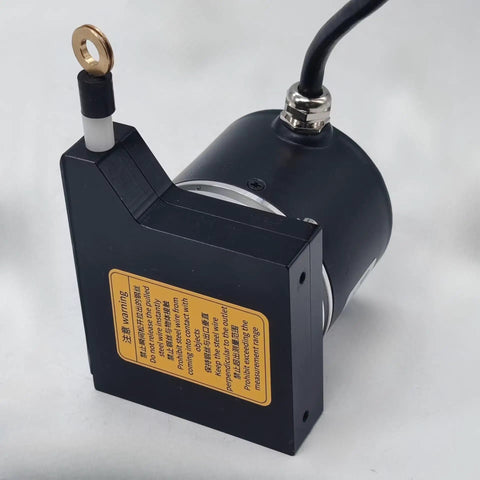 1200mm Draw Wire Length Sensor For Linear Motion Displacement Transducer With 24V Push-Pull Output 1000 PPR Encoder 0-1.2m Range Aluminum Shell 304 Stainless Wire Fast Up To 3 Meters Per Second, black aluminum housing with steel wire and mounting eye