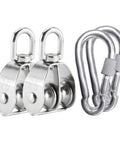 M25 Double Pulley Block Kit With 2 M8 Carabiners, 304 Stainless Steel Swivel Pulley For Lifting And Cable Loading