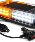 Amber And White LED Rooftop Strobe Light Bar With 19 Flash Patterns Magnetic Suction Cup Mount 10 Ft Cable Vehicle Outlet Plug
