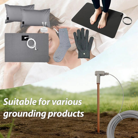 Portable Copper Grounding Rod Kit with 12 Inch Grounding Rod, 40 Ft Female Ground Cord, and 15 Ft Ground Wire for earth connections