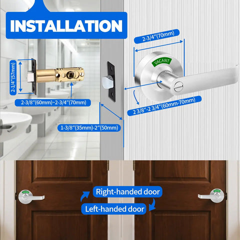 Twin Pack Bathroom Privacy Lever Lock With Large Vacant Or In Use Indicator for men and women restrooms installation view