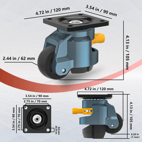 Leveling Casters With Upgraded Ratchet Handle Design 360 Degree Swivel Castor Wheels Adjustable Heavy Duty Casters With Feet For Workbench And Machines Total Capacity 3300 Lbs
