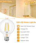 G25 LED Globe Bulbs 8 Pack 3000K Soft White With Filament Vintage Edison Look, E26 Base, 60W Equivalent, bathroom lighting