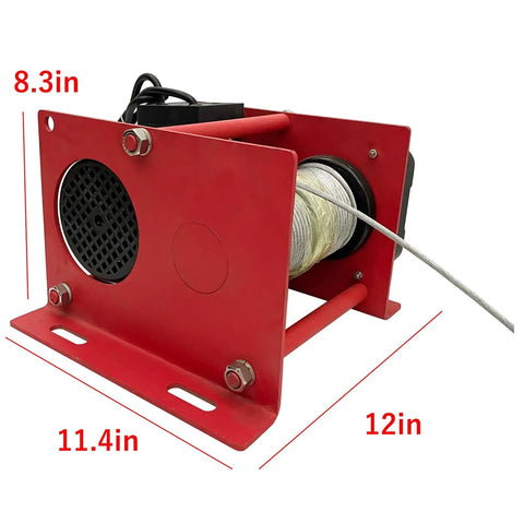 Heavy Duty 1500W Electric Hoist Lifts Up To 800kg With Double Rope Config And Massive 30 Meter Height, red steel body with spool.