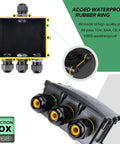 IP68 Waterproof 4 Way Junction Box Built Tough For Outdoor Use With 4 Channel Cable Connector and Lighting Connector External Coupler Cable Gland For 4-14mm Heavy Duty ABS PVC 1 Input and 3 Output Screw Terminal Easy Install