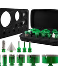 Diamond Tile Hole Saw Kit Pro Grade with various sized diamond core drill bits and accessories in a black carrying case.