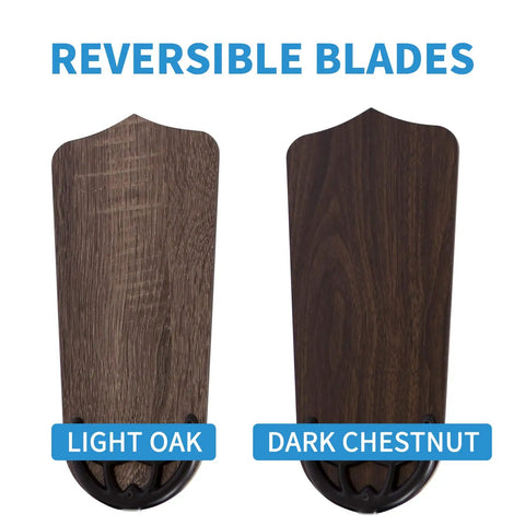 Reversible blades for 30 Inch Hugger Ceiling Fan With Pull Chain Low Profile Flush Mount Reversible Blades Matte Black Ideal For Living Room Bedroom Basement Kitchen Pantry, showing light oak and dark chestnut finishes.