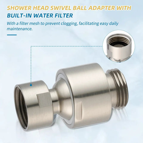 All Metal Shower Head Swivel Ball Joint Adapter For Solid Brass Adjustable Shower Arm Connector And Extension with built-in filter mesh
