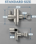 Solid Metal Shower Arm Diverter With Holder For Handheld And Fixed Shower Heads 3 Way Universal Diverter System dimensions