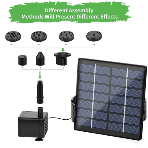 Solar Water Fountain Pump Kit For Outdoor Features 2026 Upgraded DIY Kit With 6 Nozzles And 9.8ft Power Cord components