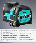 3-In-1 Laser Tape Measure With Cross Line, 196ft Rangefinder, 16ft Auto-Lock Magnetic Tape, Converts Inches Feet Meters And Linear Area Volume For DIY Pros, Woodworking And Construction Layouts, front view