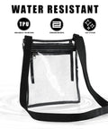 Water-resistant clear bag for stadium events see through purse for women transparent tote with inner pocket, black strap