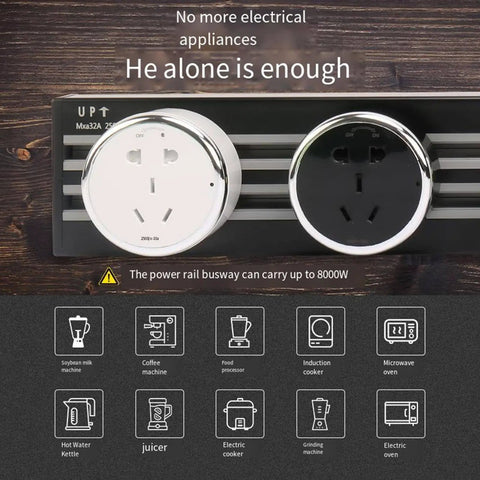 Top Notch Wall Mounted Track Power Strip Featuring Slick Sliding Sockets Multipurpose Surge Protection Rail with dual sockets.
