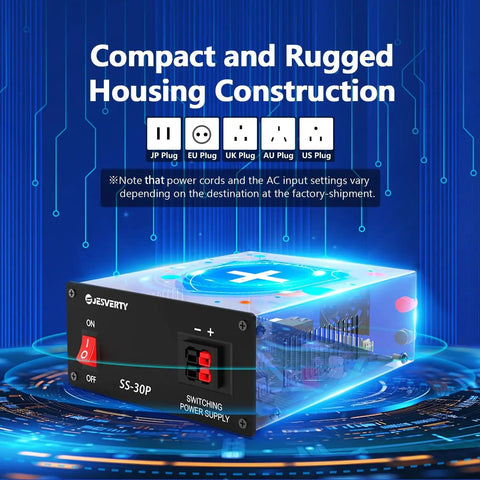 DC Regulated Bench Power Supply 13.8V 30A Compact Universal with USB and Type C Quick Charge showcasing power connectors