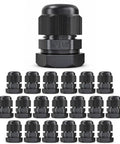 Half Inch NPT Strain Relief Nylon Cord Grip Cable Glands Black Plastic Grommets 20 Pack For Wires Through Panels