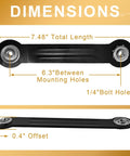 Four Pack Glider Bearing Arm Bracket Hardware for Rocker Replacement Parts, 7.48 Inch Length, 6.3 Inch Center to Center Mounting Hole Distance, One Quarter Inch Bolt Hole, Black Galvanized Finish, Easy DIY Install dimensions with 7.48in length and 6.3in mounting holes