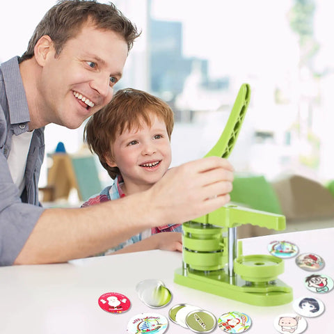 Chill And Craft With This Legit 58Mm Button Maker Machine For Diy Pin Badge Creation Includes A Full 100Pc Supply Set And Easy Circle Cutter For Making Dope Custom Buttons Daily, father and son crafting.