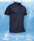 Men's Navy Polo Shirt Short Sleeve Hike Ready and Hunt Ready, Quick-Dry Polyester Pique, Tactical Style With 3-Button Placket