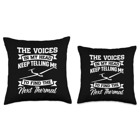 "Soaring Sailplane Pilot Throw Pillow For Aviation Enthusiasts Glider Lover Gift Cushion Cover For Airplane Fans Dope Aerial Art And Flight Passion Ideal For Sofa Bed Office Decor" featuring sailplane graphic on black background.