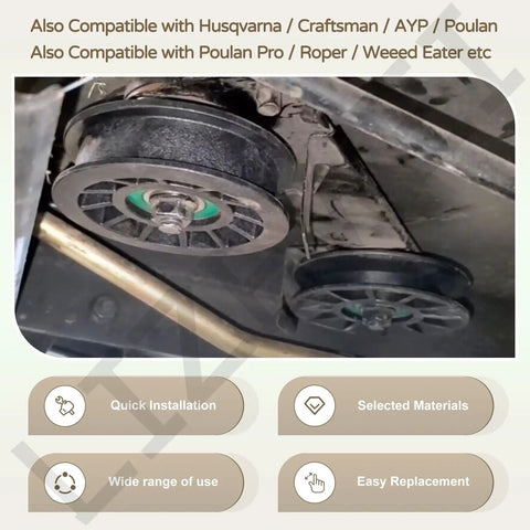 532194326 V Groove Idler Pulley And 532194327 Flat Idler Pulley Kit installed on mower for Husqvarna