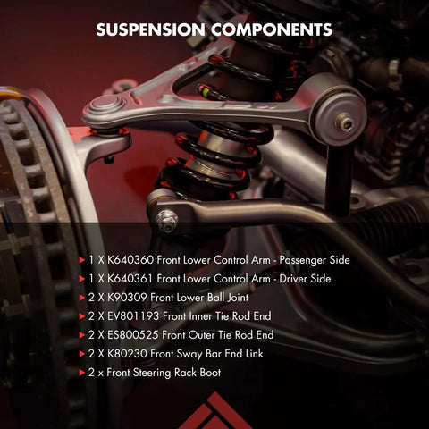 12 Piece Front Suspension Kit For 2009 To 2013 Toyota Corolla Including Front Lower Control Arms Ball Joints Inner Tie Rod Ends Outer Tie Rod Ends And Mounting Hardware For Easy Bolt On Replacement Ready To Roll, front suspension components