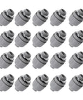 Twenty Pack 12 Inch Npt Liquid Tight Conduit Connectors Made From Heavy Duty Nylon 6 arranged in a grid, showing durable fittings.