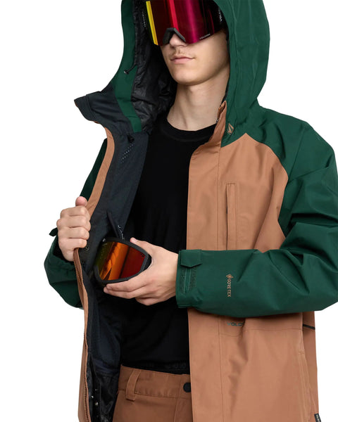Person showing inside of GORE-TEX 2 Layer Ski And Snowboard Jacket With 20K Waterproof Fully Taped Seams Terra Brown XXL