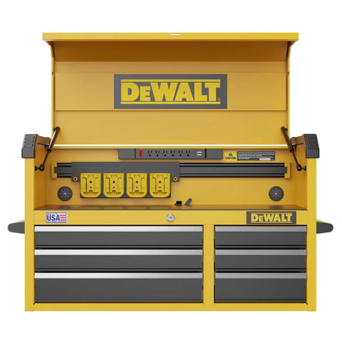 Six-Drawer 41-Inch Tool Chest With 100-Lb Drawer Capacity, Heavy-Duty Mobile Storage Cabinet open with visible compartments