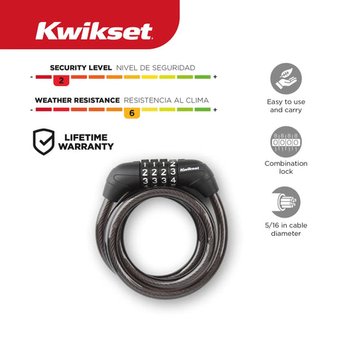 4 Digit Combination Bicycle Cable Lock, 5/16 Inch Diameter Security Cable For Bikes, Scooters, Electric Bikes With Warranty Info