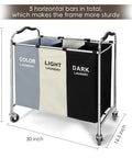 Rolling Laundry Cart With Wheels 240L 3 Section Hamper For Dirty Clothes Towels And Toys Dorm Room Organizer, side view