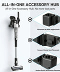 Wall Mount Docking Station For LVAC 200 Cordless Vacuum holding vacuum, accessories; black, stable installation shown.