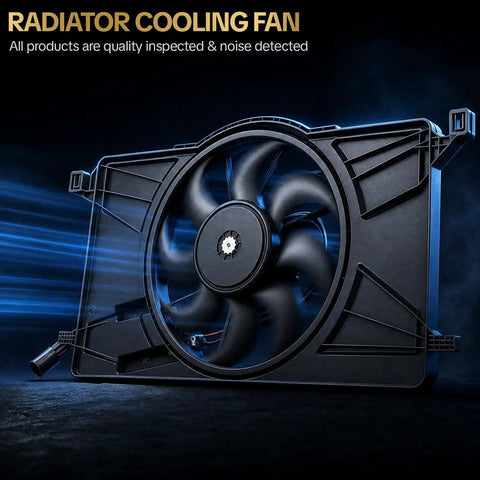 Rock Solid Radiator Cooling Fan Assembly With Brushless Motor Is A Dead Simple Drop In Replacement For 2012 2015 2012 2018 Ford Focus Battery EV BEV L4 20 Liter Replaces 621606 BV6Z8C607K Beat The Heat Fast, showing the fan design.