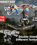 Mechanical T Rex Building Kit With Lights And Rotating Joints Dual Face Display Stand 730 Piece STEM Toy dimensions