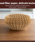 Heavy Duty Unbleached Paper Coffee Filters 100 Count Disposable Basket Style Brew Bags stacked in a bowl, showcasing delicate texture.