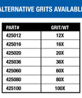 Table showing alternative grits available for Silicon Carbide Floor Sanding Disc With Cloth Backing 15 Inch By 2 Inch Center Hole Grit 12X Pack Of 20.