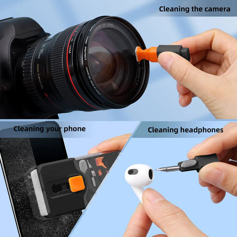 All In One Keyboard Cleaner And Laptop Cleaning Kit With Screen Safe Tools For MacBook And Electronics cleaning camera, phone, and headphones