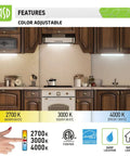 Lit 9 Inch Under Cabinet LED Lights with dimmable brightness in kitchen, 3 color temperatures 2700K 3000K 4000K, ETL and Energy Star certified