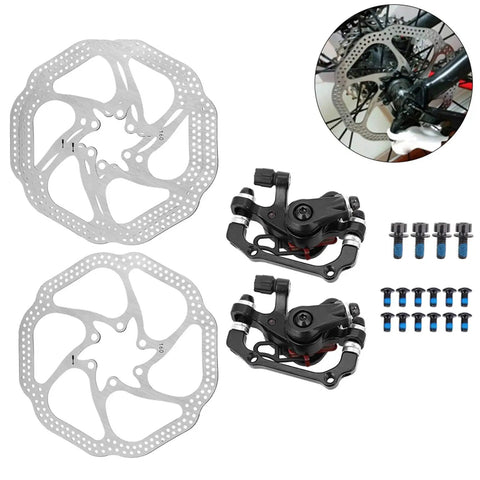 Trail Ready Mechanical Disc Brake Set For Mountain Bikes With 160mm Rotors And High Friction Pads Heat Resistant Kit, including rotors and brake components.
