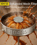 304 SS mesh filter in use, coffee brewing with splashes, part of 100 Cup Commercial Coffee Urn, 20L Double Wall Stainless Steel Coffee Maker