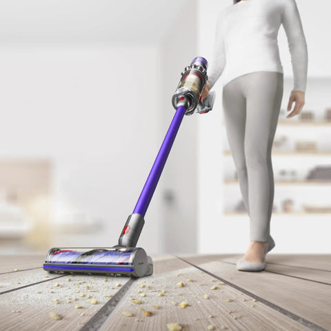 Person using V11 Extra Cordless Vacuum Cleaner With Up To 60 Minutes Run Time, 60 Percent More Suction on hardwood floor