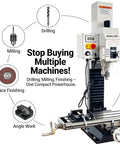 Built Tough Workhorse Benchtop Mini Milling Drilling Machine Featuring Brushless Motor with tools for drilling and milling.