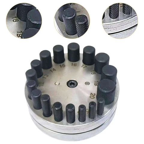 Round Disc Cutter Set For Jewelry Making And Metal Crafting, 17 Die Punch Kit With Hole Puncher, showing steel dies and size markings