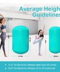 Inflatable Gymnastics Barrel For Home Practice Back Handspring And Backbend Trainer Mat, Safe Tumbling Equipment For Girls, Cheerleading Training Aid With Ergonomic Curve, 23.6 Inch Diameter, Includes Manual Air Pump shown with height guidelines and athletes