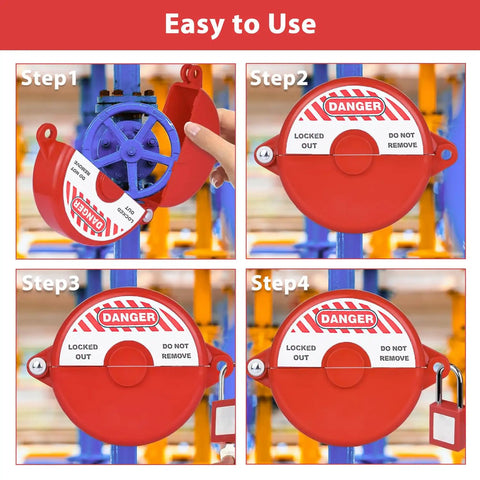 2 Pack Gate Valve Lockout For 1 To 2.5 Inch Handles installation steps for industrial safety, red lock, prevent accidental turn on