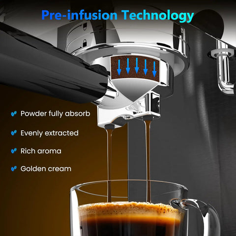 Top Shelf Touchscreen Espresso Machine For Home, Zero Sweat Cold Brew Coffee Maker With A Bright Color Panel extracting rich shots.